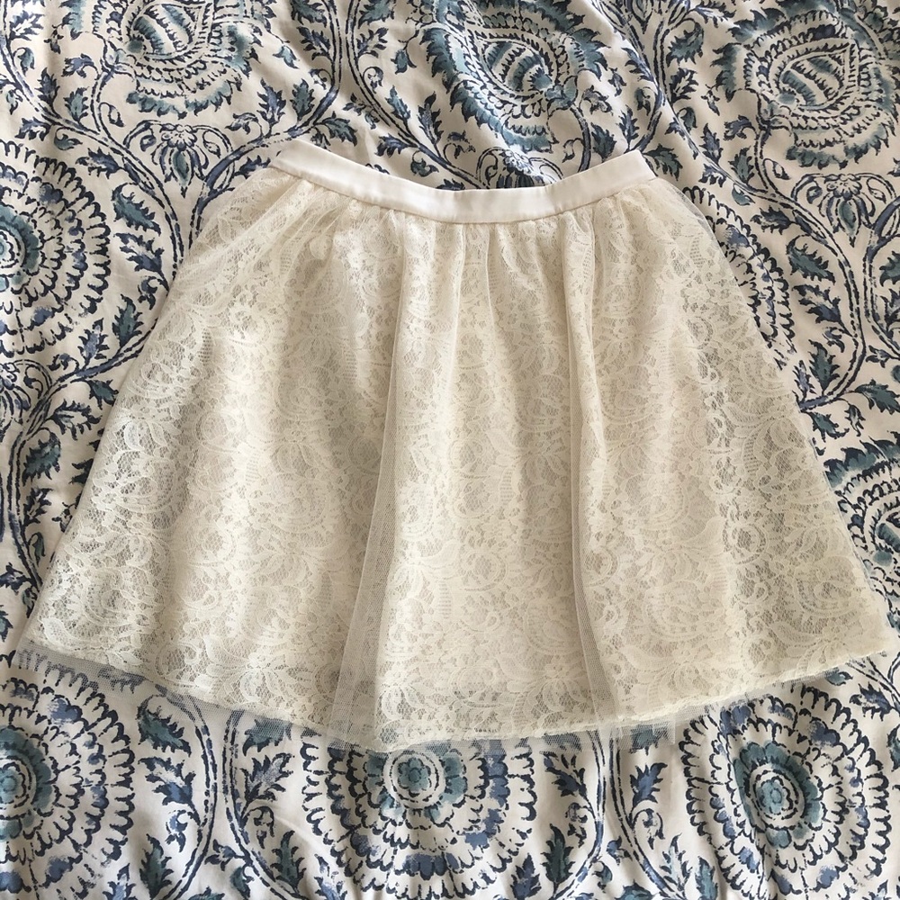 Express Cream High Waisted Lace Lined Skirt